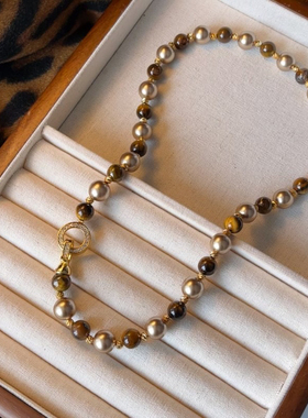 麻灰色珍珠项链女款2024新款毛衣链高级感轻奢秋冬小众配饰品