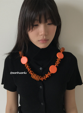 三环路椰壳橘色长项链