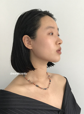 三环路多彩复古天然石项链