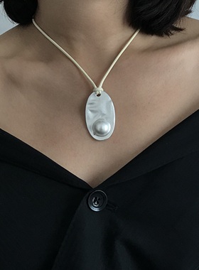 三环路椭圆金属吊坠长项链