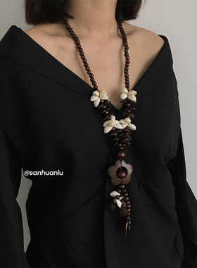 三环路拼色椰壳项链新中式