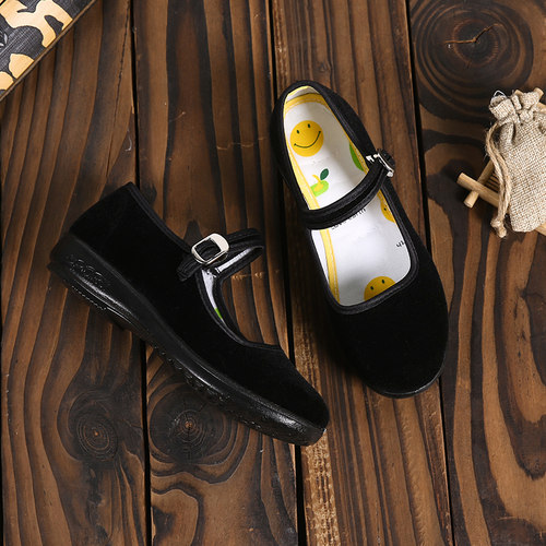 老北京布鞋女童黑色绒面舞蹈鞋防滑软底幼儿园室内鞋子表演演出鞋 - 图1