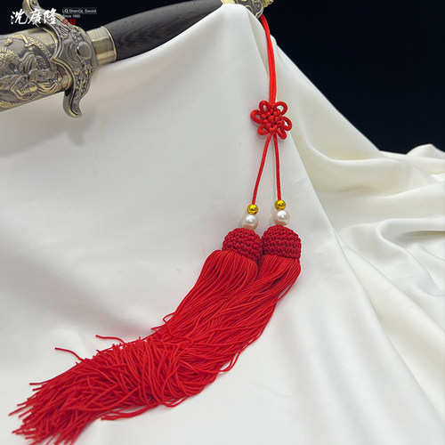 沈广隆剑穗高档吉祥短穗武术剑宝剑穗子太极剑长穗红流苏手工配件 - 图0
