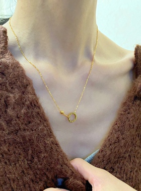 可水洗不掉色~高品质金色罗马圆珠项链女锁骨链颈链新款气质韩国