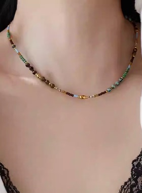 彩色天然石青金石串珠异形项链