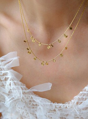 星光闪烁精致小花圆盘项链