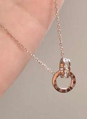 高级感锆石双环罗马项链颈链