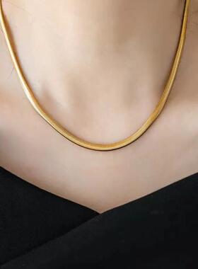 蛇骨链金色锁骨链钛钢项链