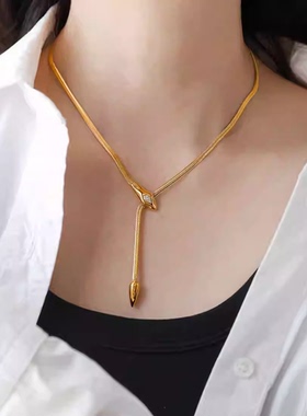 不掉色金色蛇骨锆石蛇骨项链