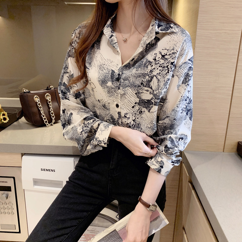 2020秋季新款雪纺印花女上衣衬衫 艾贝黛衬衫