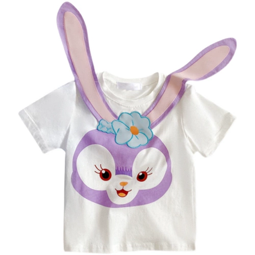 Летняя футболка, универсальный лонгслив для девочек, милый кролик, жакет, сезон 2021, в корейском стиле, в западном стиле
