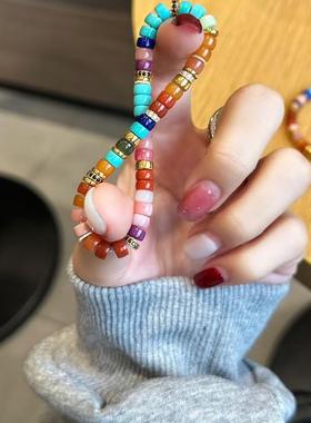 2025网红热门精工彩虹直切药片隔片手串 女款文玩松石南红送女友