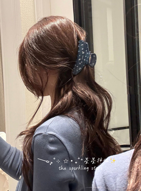 韩系女主水钻小碎花醋酸抓夹时尚小众高级感发夹鲨鱼夹蝴蝶结边夹
