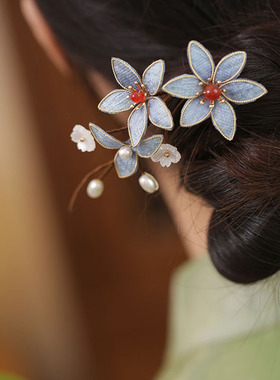 中式侧边发簪掐丝花朵汉服头饰品
