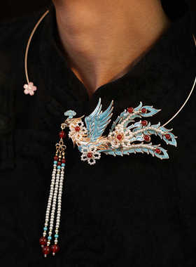 新中式凤凰汉服高级旗袍装饰项链