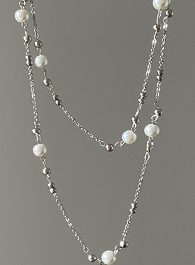 珍珠多层长款项链女款2025新款轻奢高级白色毛衣链配衣服叠戴配饰