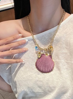 大贝壳海星贝壳海螺吊坠项链欧美沙滩度假风不对称个性耳环锁骨链