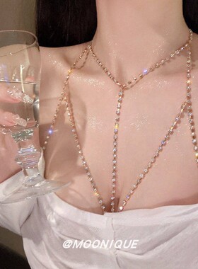 胸链欧美bodychain比基尼bikini锁骨链身体链饰品闪钻性感项链女