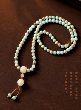 新中式寿山石多圈念珠手链菩提莲花珠文玩手持佛珠禅意风手串