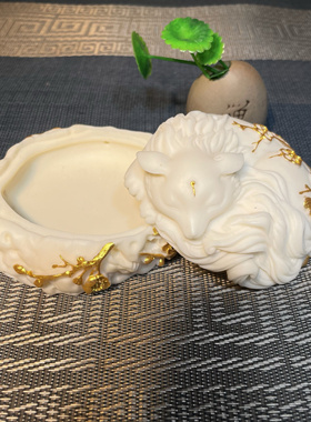 象牙果描金九尾狐盘香炉中式熏香香熏炉室内茶室凤九创意工艺摆件