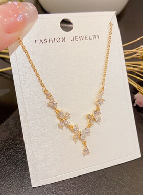 法式轻奢百搭感锆石蝴蝶水滴项链精致时尚简约超仙锁骨链配饰
