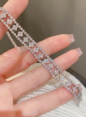 轻奢百搭满锆镂空宽边手链