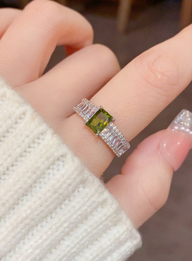 锆石绿色方形开口轻奢简约戒指