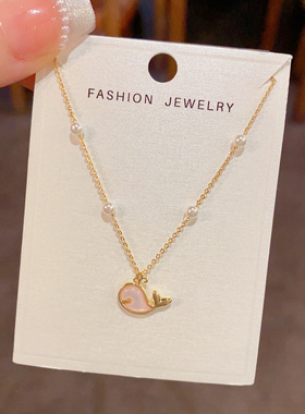 轻奢日韩贝母小海豚珍珠锁骨链