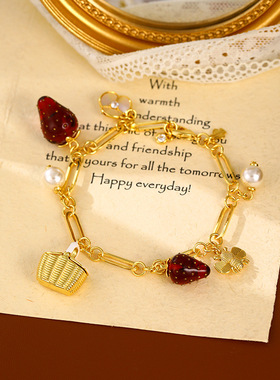 真金电镀天然贝壳草莓蜜蜂手链