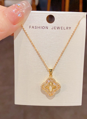轻奢锆石菱形吊坠超闪锁骨链