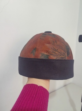 定做手工制作真丝香云纱地主帽瓜皮帽渔夫帽盆帽防晒帽女士帽子