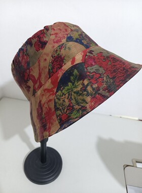 定做手工制作真丝香云纱渔夫帽盆帽防晒帽女士帽子钓鱼帽大檐帽