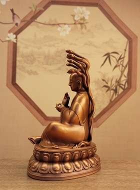 尼泊尔工艺紫铜做旧三寸10厘米龙树菩萨佛像居家摆件佛堂寺庙供奉