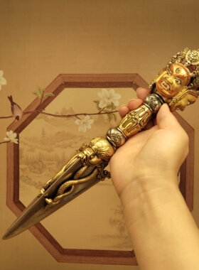 尼泊尔工艺纯铜画脸三面普巴金刚像家居摆件佛堂寺庙供桌面供奉