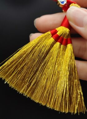 藏传密宗手工编织流苏金扫帚挂件金刚五股杵配饰包包车载随身饰品