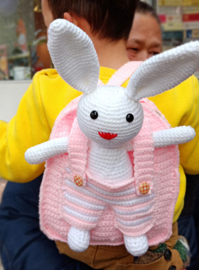 卡通钩针毛线卡通兔子幼儿园书包