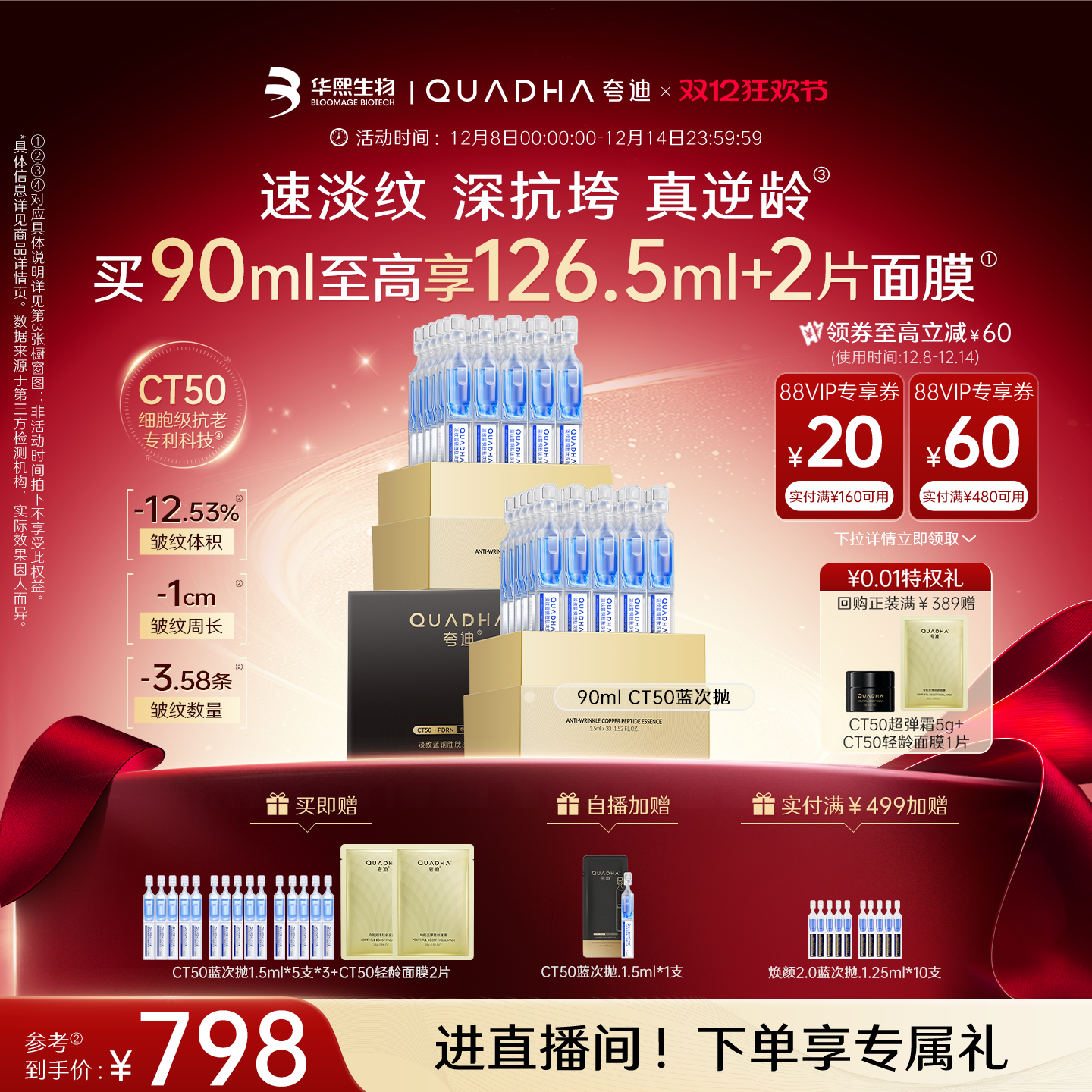 【双11抢购】夸迪焕颜2.0蓝次抛面部精华液蓝铜胜肽紧致