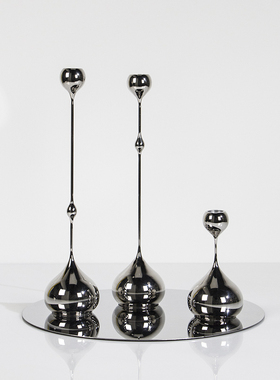 极简创意金属黑色水滴烛台摆件别墅酒店样板间客厅餐桌桌面装饰品