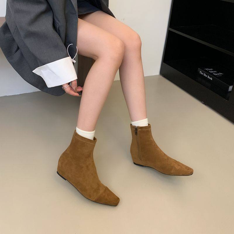 DASU秋冬平底短筒切尔西靴子方头低跟内增高绒面裸靴软皮小短靴女,淘宝优惠券,粉丝福利购,淘宝优惠卷