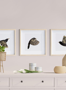 跨境新款木质飞鸟壁挂工艺品套装简约民宿卧室家居装饰