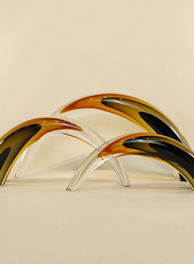 简约现代茶色牛角摆件渐变琉璃流线形样板间售楼处客厅桌面装饰品