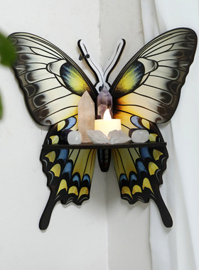 跨境新款彩色木质创意蝴蝶水晶收纳置物架 简约民宿家居墙壁装饰