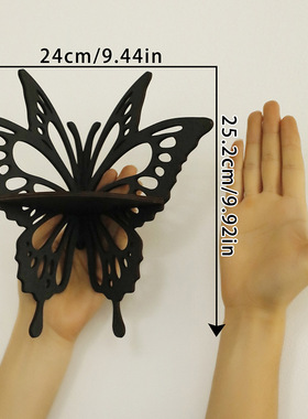 新款黑色木质小蝴蝶款式镂空水晶收纳置物架简约民宿家居墙壁装饰