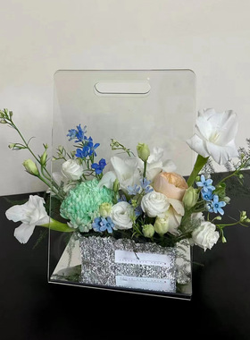 亚克力透明手提花盒永生花干花diy花艺包装盒送女友情人节礼物