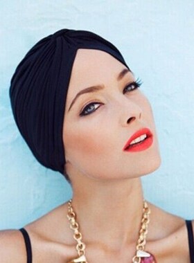 Women Stretchy Hat Turban Bandana Hijab Pleated Indian Cap