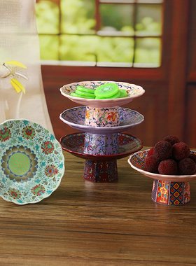 中式高足茶点点心盘装饰摆件