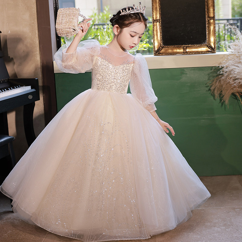 花童婚礼小女孩礼服女童生日长袖公主裙主持人钢琴演出服儿童婚纱,淘宝优惠券,粉丝福利购,淘宝优惠卷