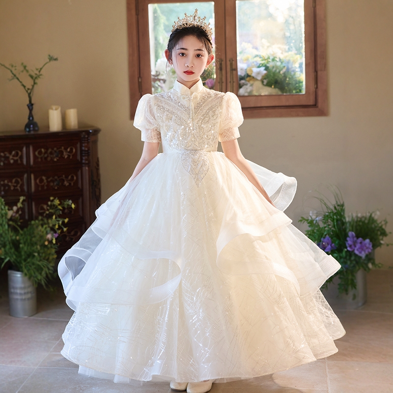 女童礼服高级感花童小主持人钢琴演出儿童高端生日公主裙长袖秋冬 - 图3