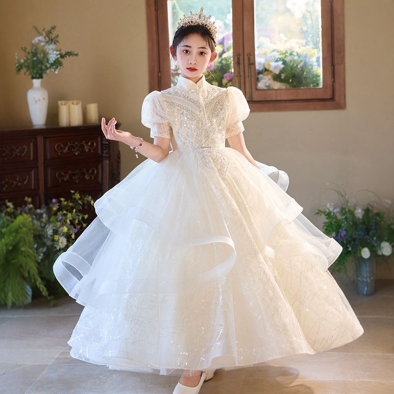 女童礼服高级感花童小主持人钢琴演出儿童高端生日公主裙长袖秋冬 - 图1