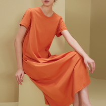 Sleeping Skirt Woman Summer Pure Cotton Home 2023 The new thin section long skirt can be worn outside with short sleeve one-piece dress pyjamas